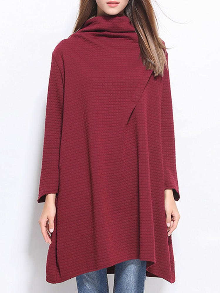 Women Loose Casual Turtleneck Solid Long Sleeve Blouse