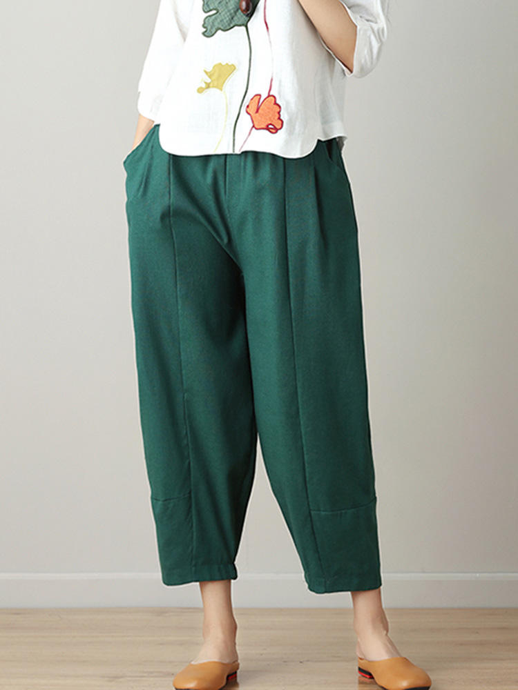 Casual Loose High Elastic Waist Pure Color Pants