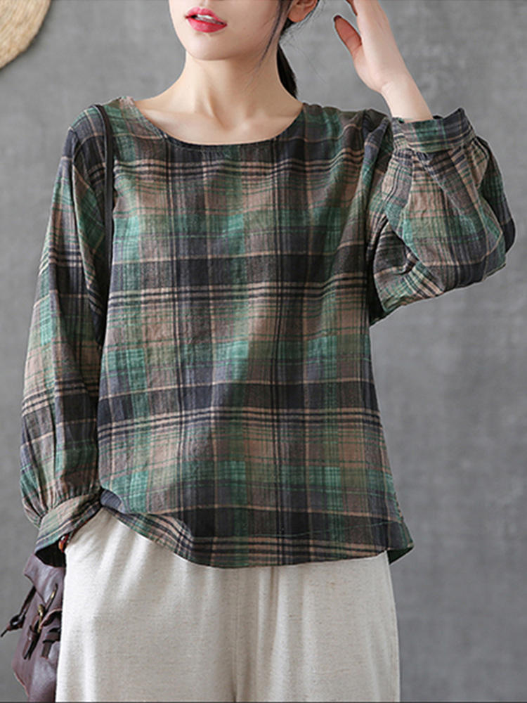 Women Print Crew Neck Loose Crew Neck Long Sleeve Blouse