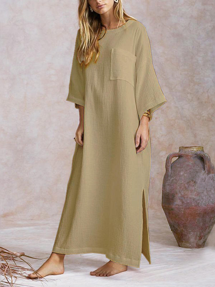 Women Loose Batwing Long Shirt Dress Split Hem Jumpers Dress Kaf