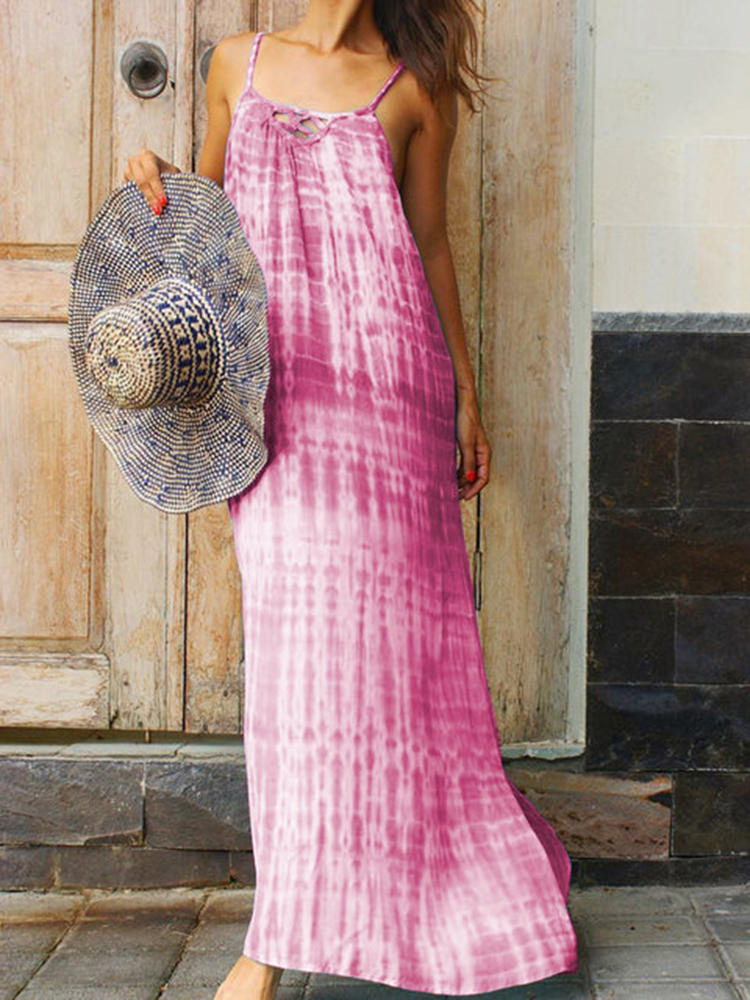 Women Strap Gradient Round Neck Sleeveless Dress