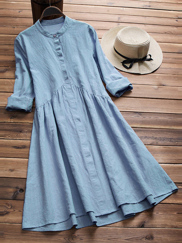 Women Vintage Tunic Retro Ethnic Midi Shirt Dress