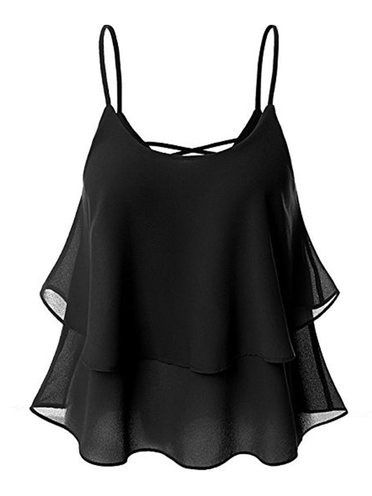 Casual Women Chiffon Sleeveless Irregular Hem Strap Tops