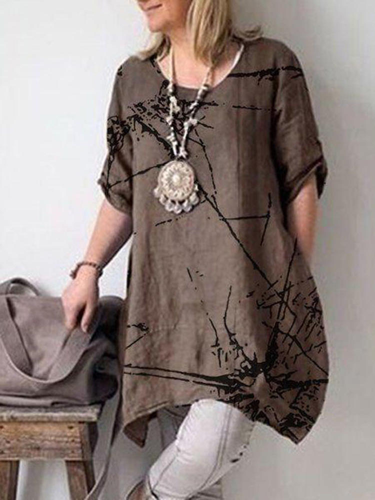 Solid Color Short Sleeve Cotton Casual Shirt Dress