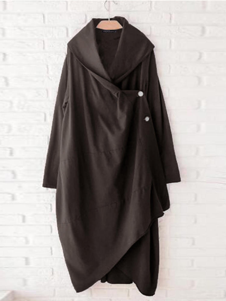 Women Solid Color Button High Low Hem Shirts Cardigans
