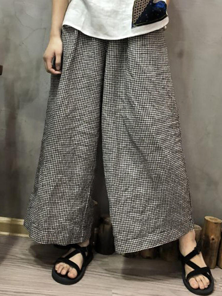 Stripe Elastic Waist Pockets Loose Wide Leg Pants