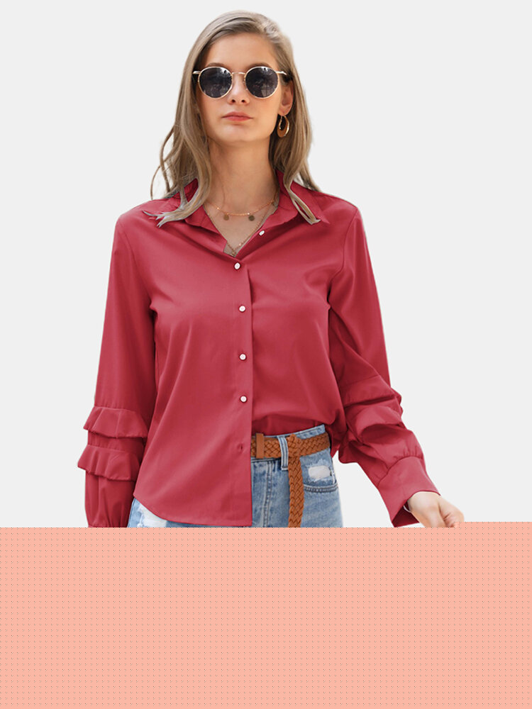 Pure Color Button Down Long Sleeve Spring Shirts