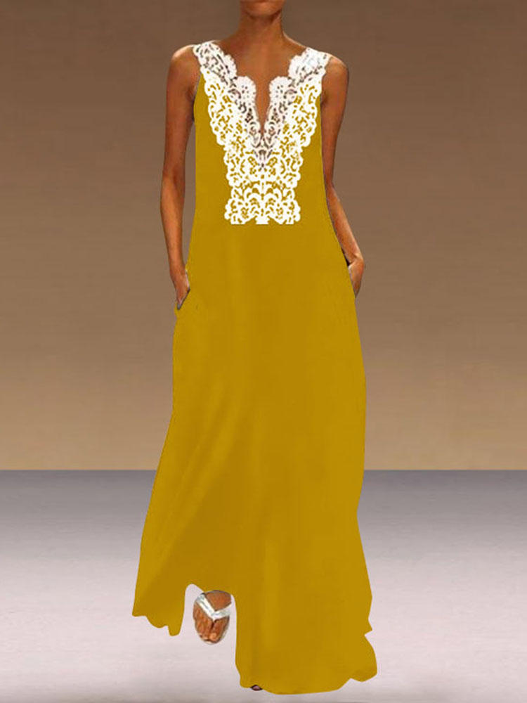 Women Printed Casual Loose Long Maxi Sleeveless Dress