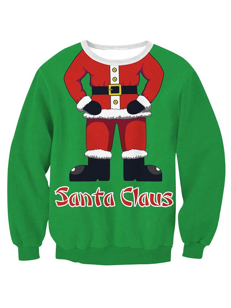 Santa Claus Print Ugly Christmas Loose Women Sweatshirt Hoodie T