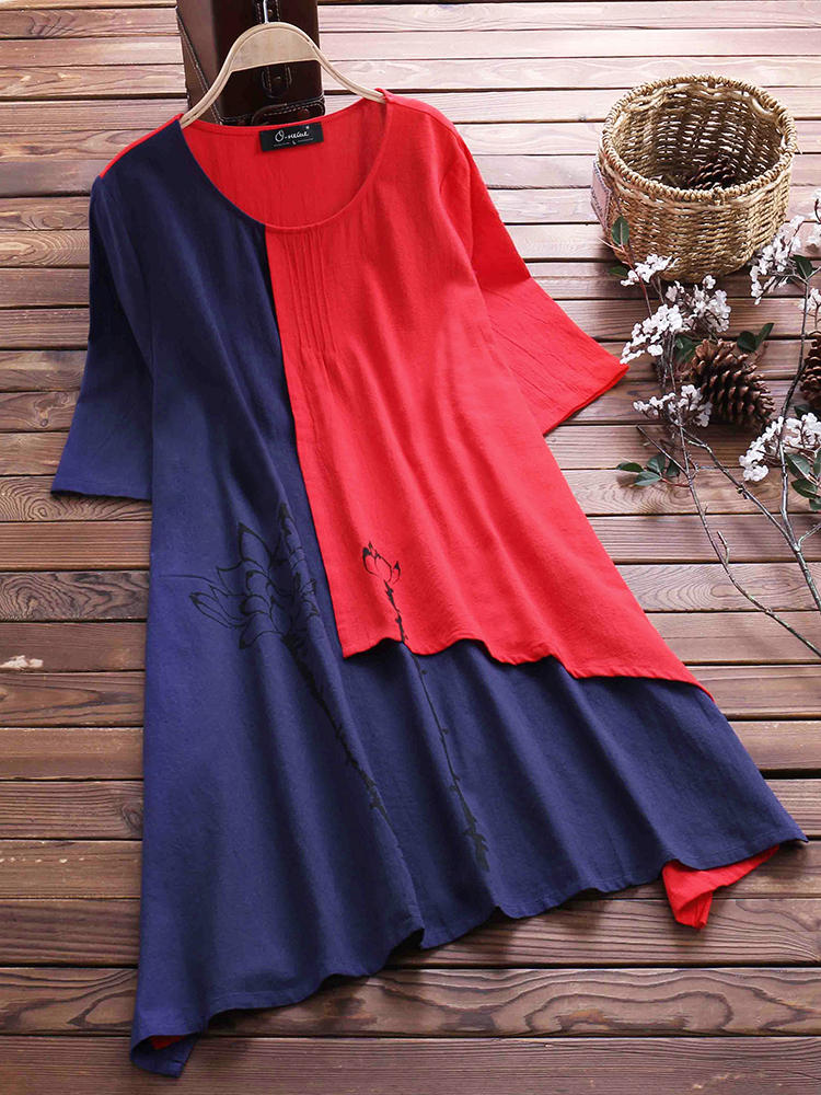 Vintage Patchwork Printed T-Shirts for Women