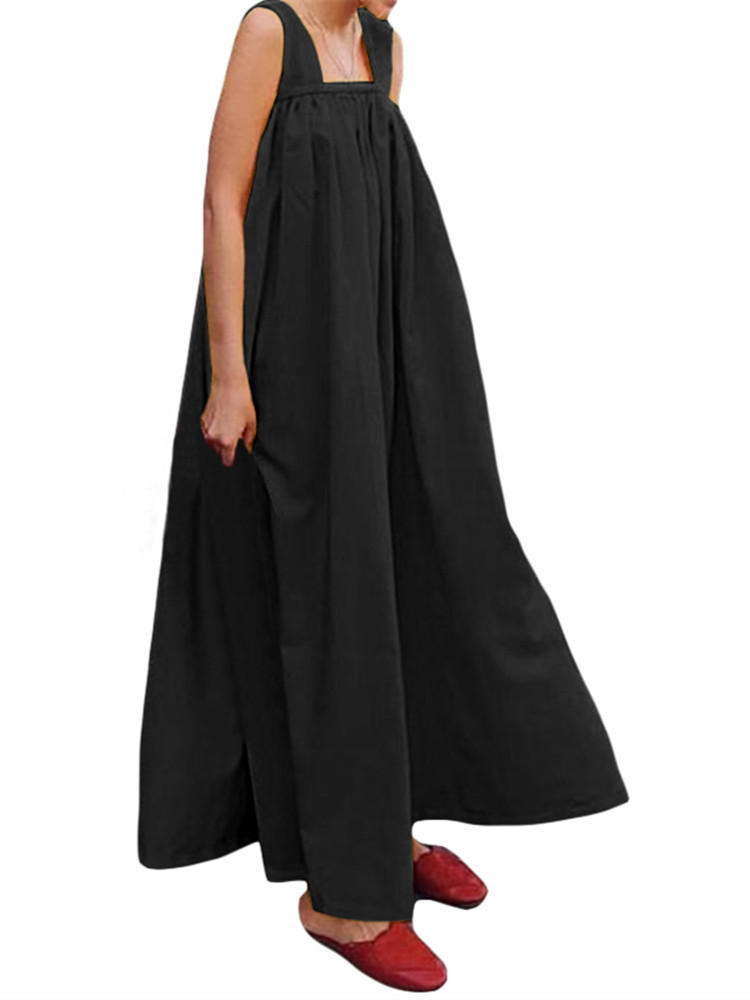 Solid Color Strap Sleeveless Casual Maxi Dress