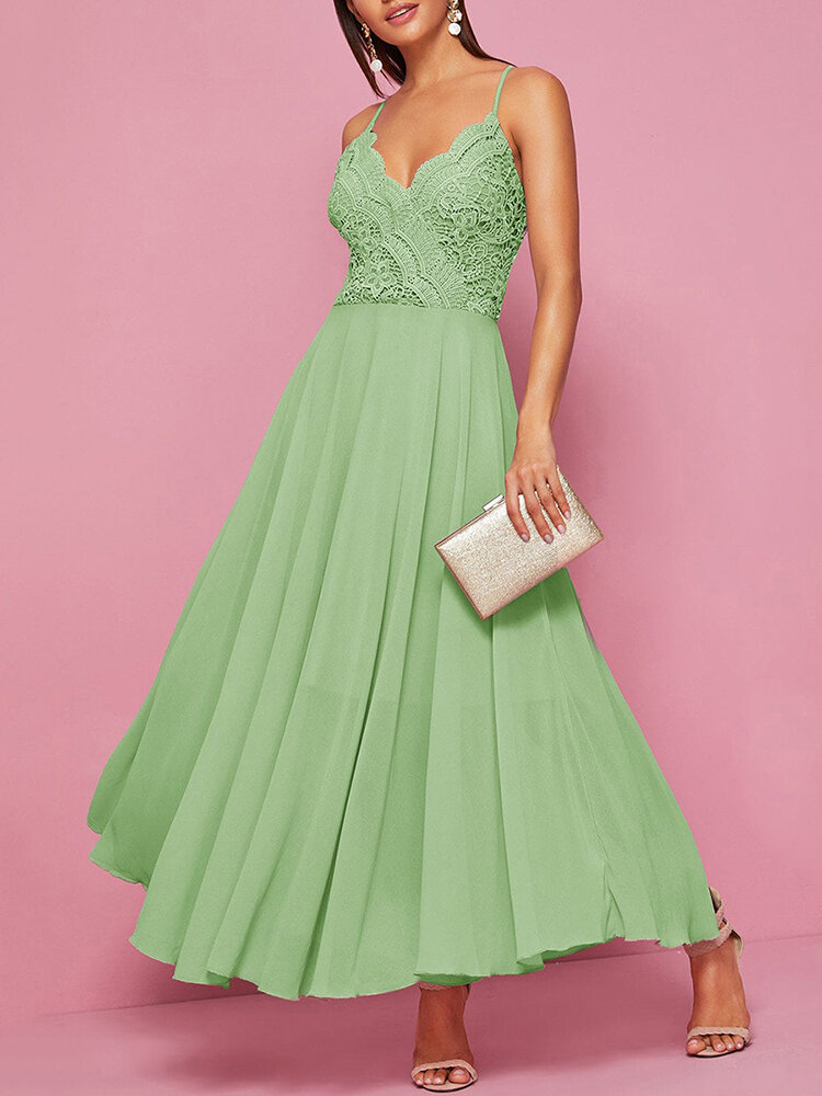 Lace Patchwork Strapless Big Swing Party Maxi Dress