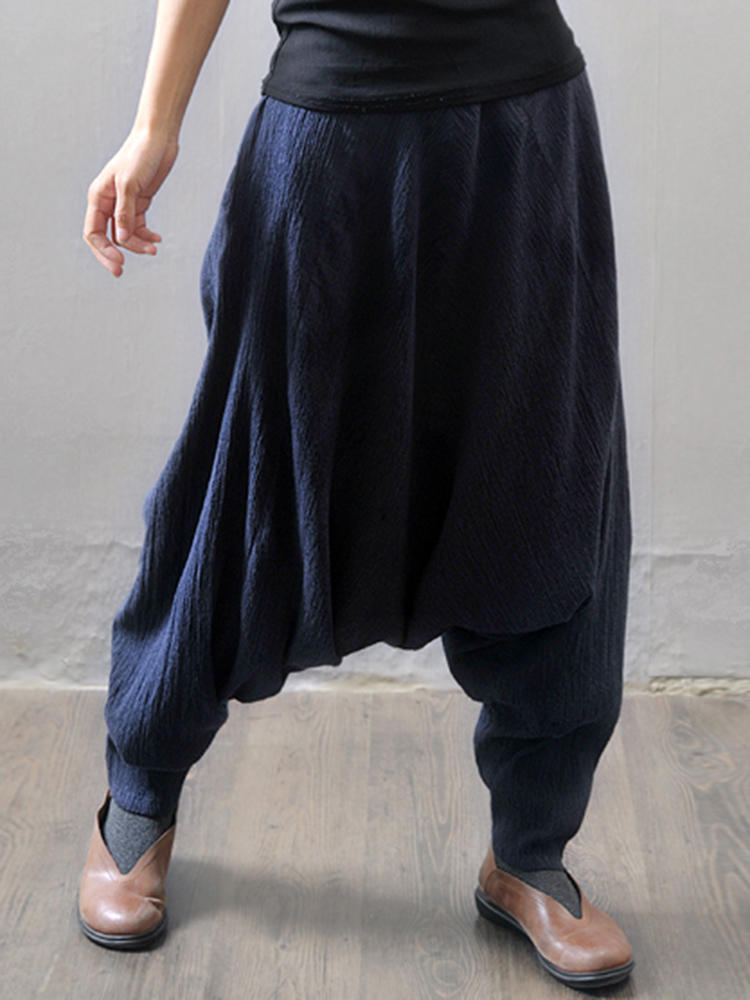 Casual Loose Elastic Waist Pure Color Women Harem Pants