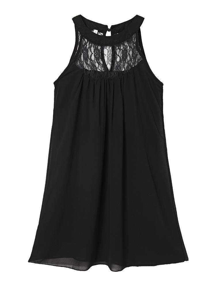 Sexy Loose Women Solid Halter Lace Patchwork Chiffon Mini Dress