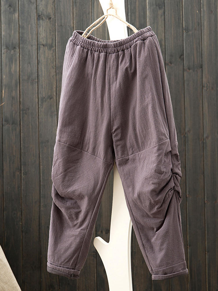 Casual Loose Solid Elastic Waist Women Harem Pants