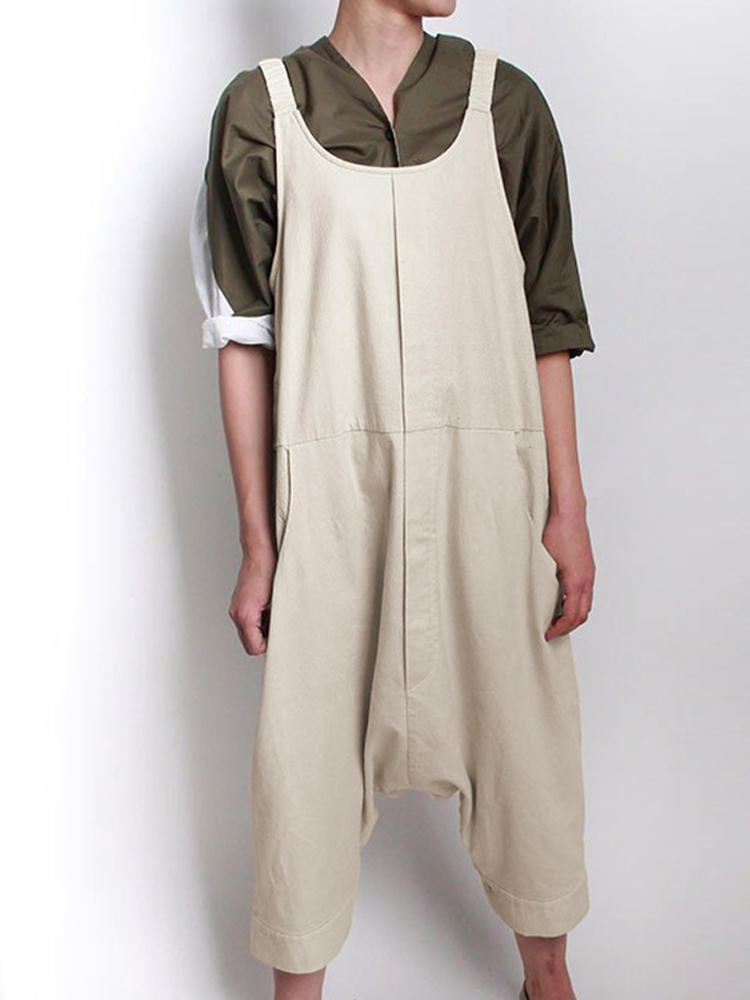 Women Casual Solid Color Loose Harem Overalls Jumpsuit