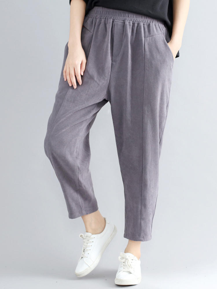 Casual Loose Elastic High Waist Pure Color Women Pants