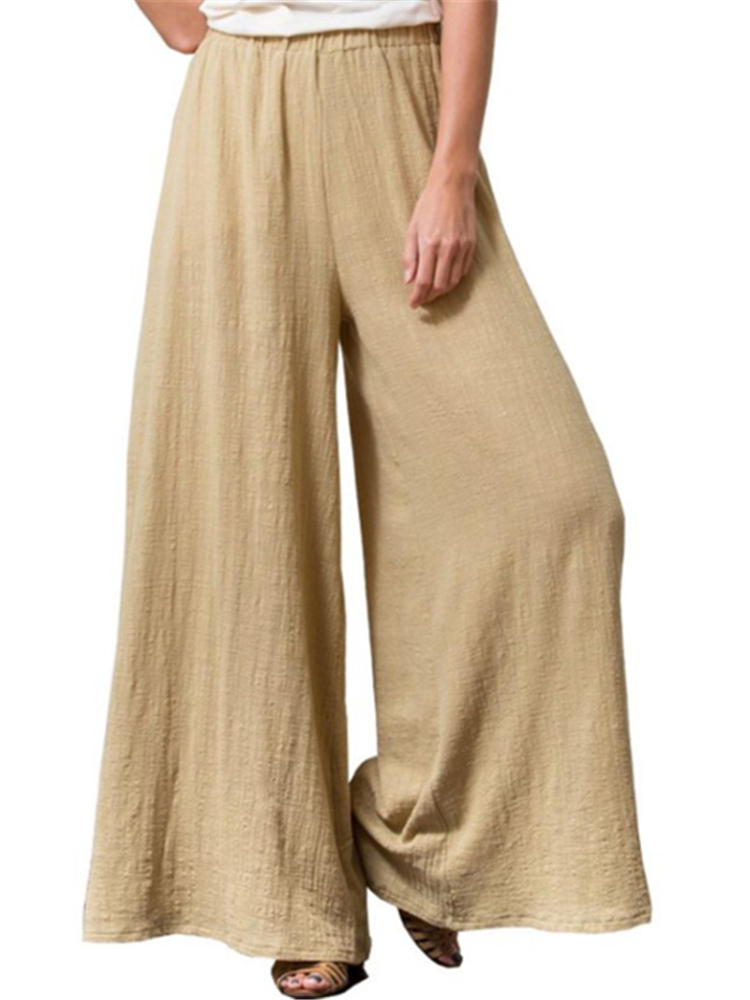 Solid Color Elastic Waist Loose Wide Leg Pants