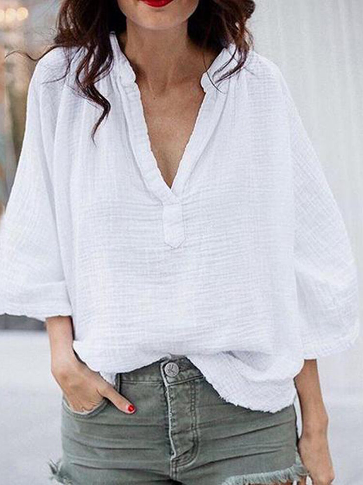Casual Long Sleeve V-neck Baggy Women Shirts