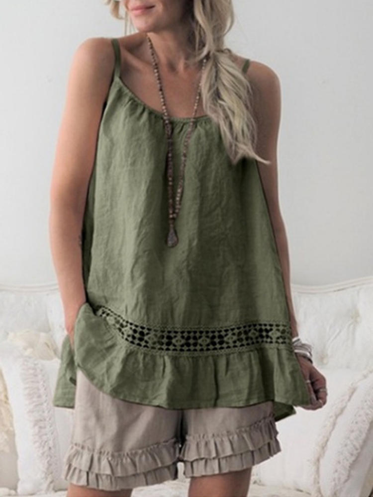 S-5XL Women Lace Straps Round Neck Tank Tops