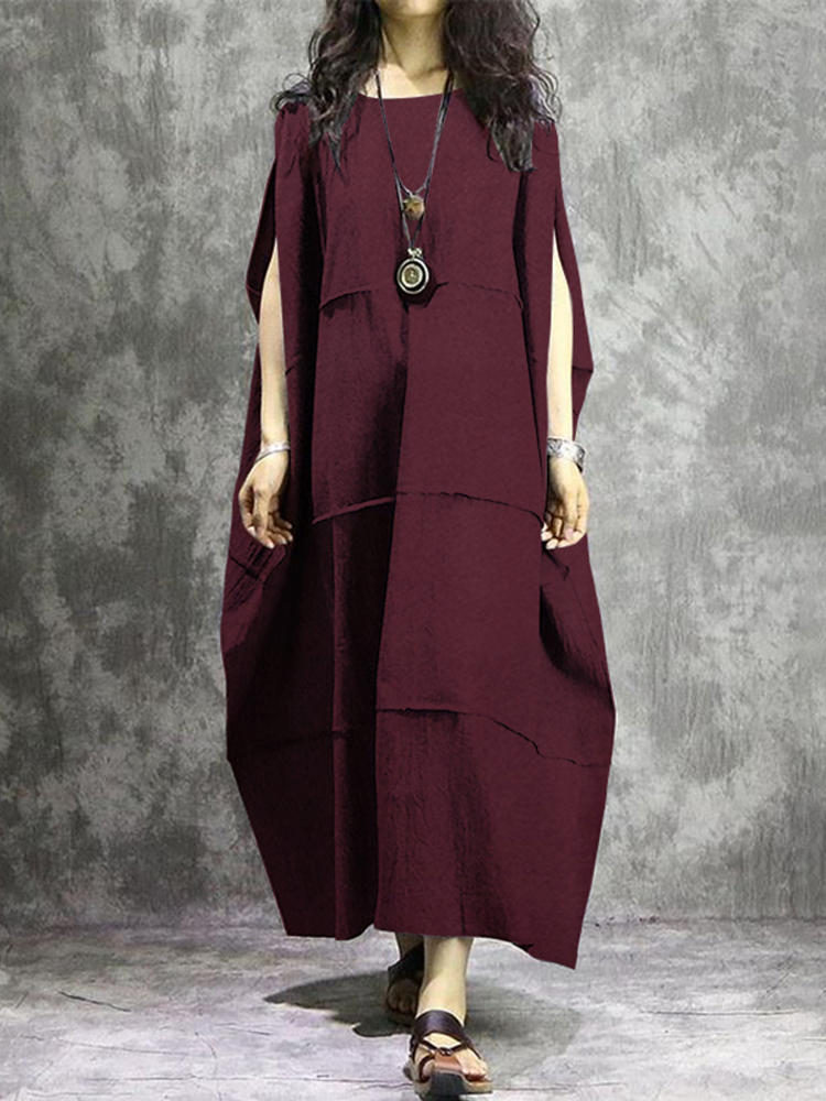 Women Casual O-neck Batting Sleeve Maxi Dress