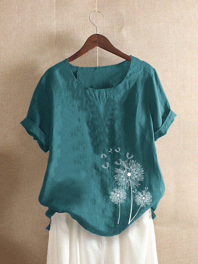 Women Casual Print Short Sleeve Overhead Crew Neck T-Shirts