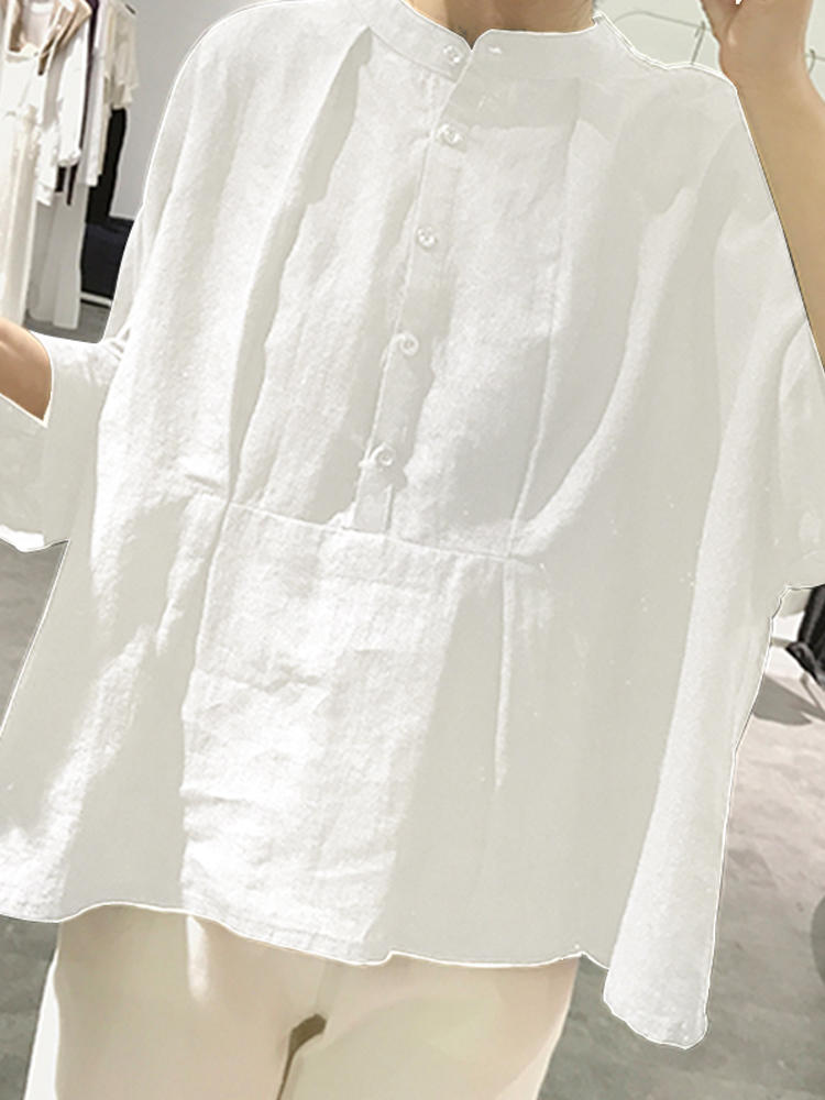 Women Casual Solid Loose Button Blouse