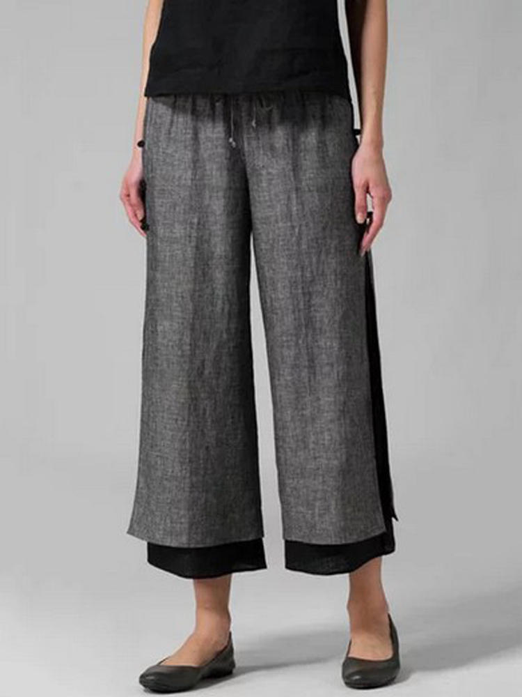 Casual Women Drawstring Waist Layered Wide Leg Pants