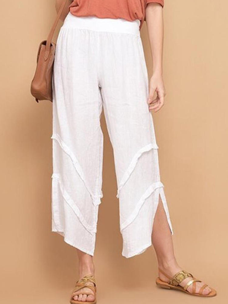 Casual Solid High Waist Split Pockets Pants
