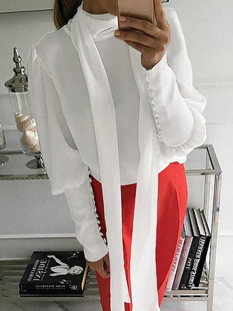 Women Long Sleeve Loose Blouse High Neck Casual Shirt