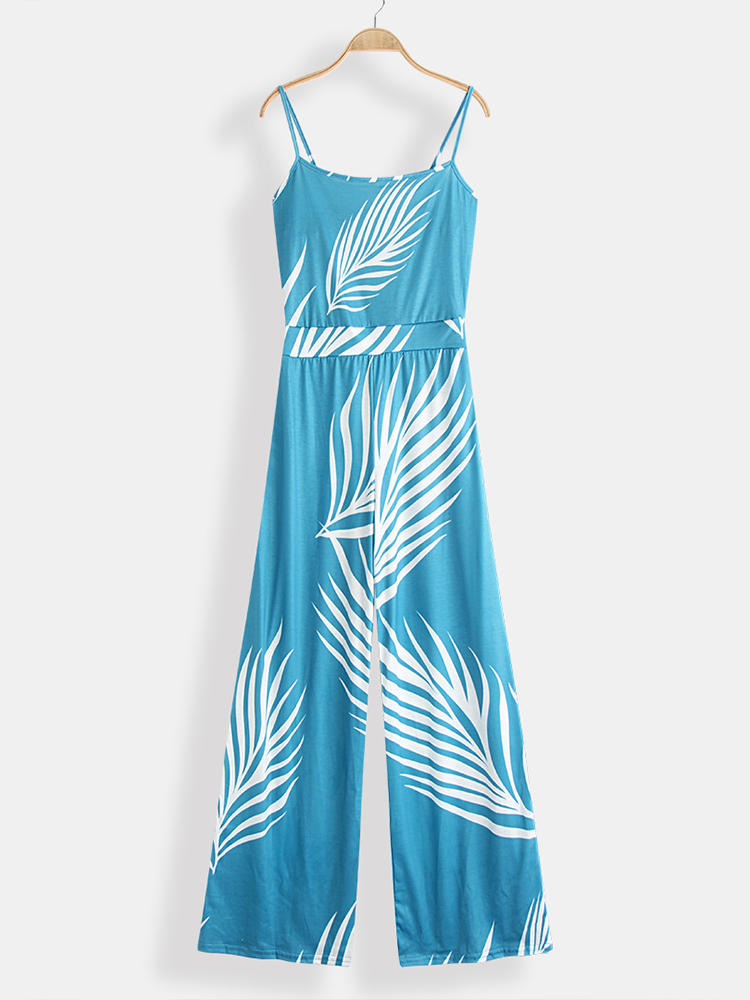 Summer Print Straps Sleeveless Floral High Waist Jumpsuit Overal