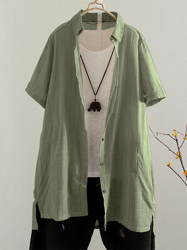 Women Short Sleeve Buttons Down Asymmetrical Shirts