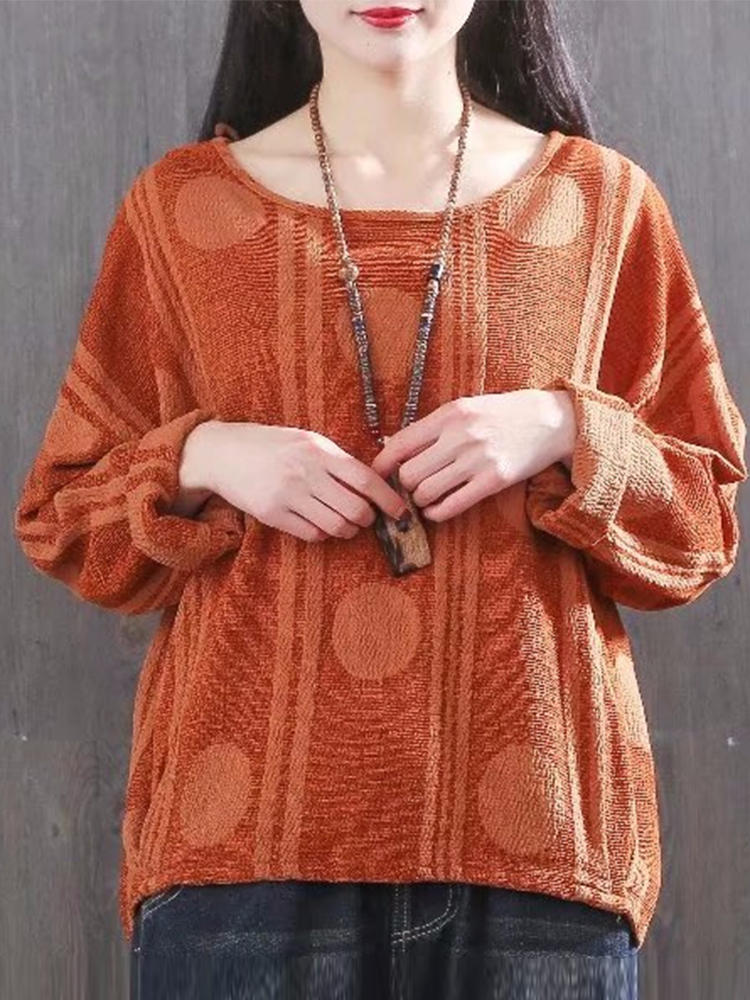 Women Polka Dot O-neck Long Sleeve Blouse