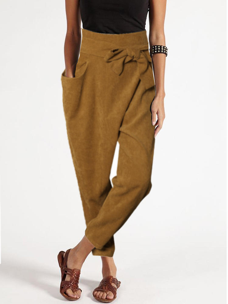 Corduroy Side Zipper Solid Loose Causal Pants