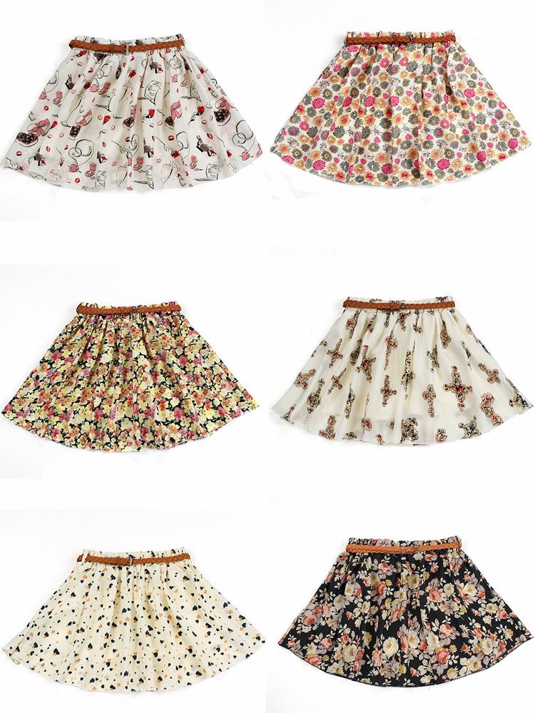 9 Colors Floral Pattern Ruffle Chiffon Skirt